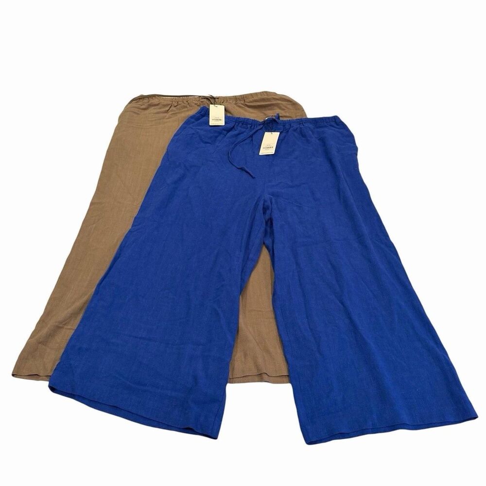 2 NEW LTS Long Tall Sally Viscose Linen Wide Leg Trousers Capri Pants Size 16
